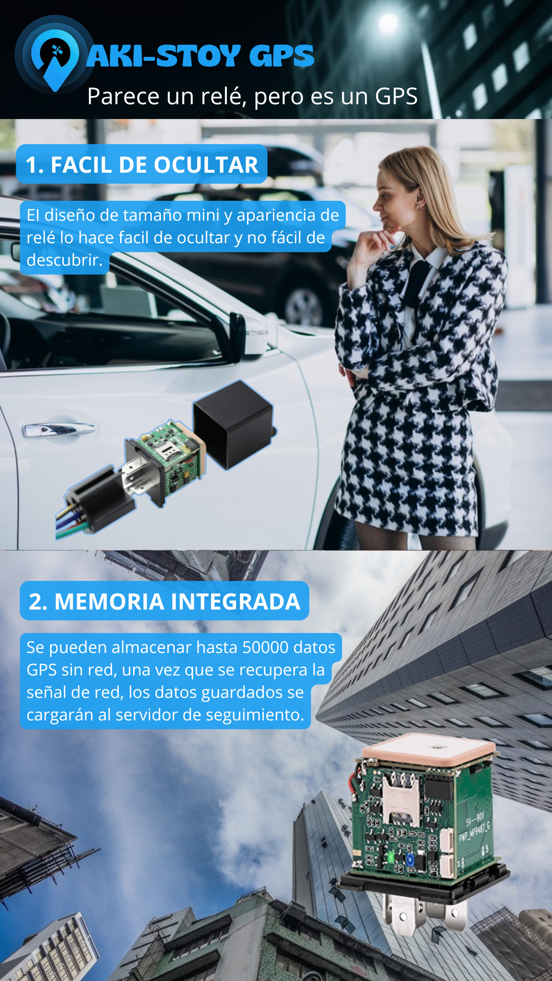 Vista frontal del GPS relé 4G